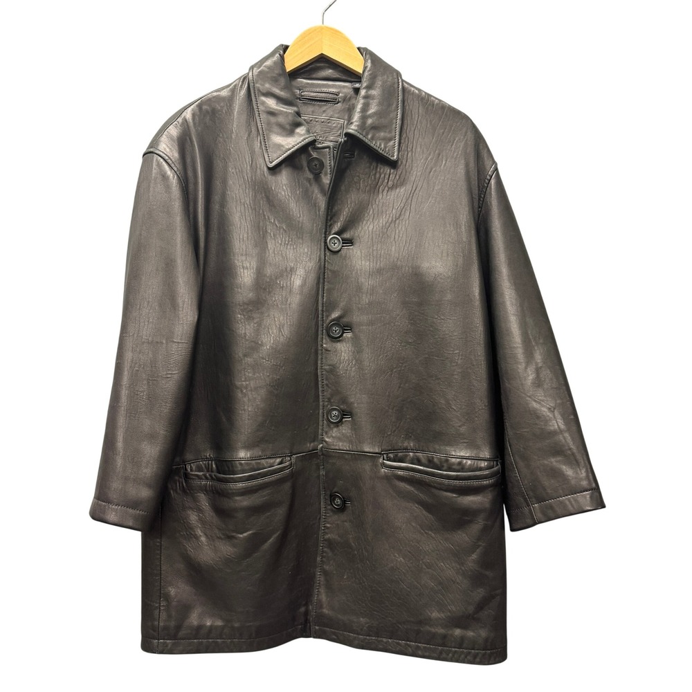 Vintage Roundtree & Yorke Leather Jacket Mens M Lambskin Car Coat Black Classic